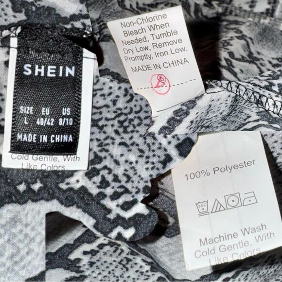 SHEIN Top Blouse Gray Deep V Reptile Print Bishop Sleeve Crop Wrap Tie Size L - Picture 4 of 14